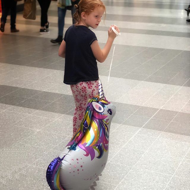 susankmann's tweet photo. When you get to take a unicorn for a walk, you know it’s been a good weekend. #unicorn #balloon #littleredhead #makingkidsmagicalmemories https://t.co/1CubyRHqbO https://t.co/wGiGcS7MOD