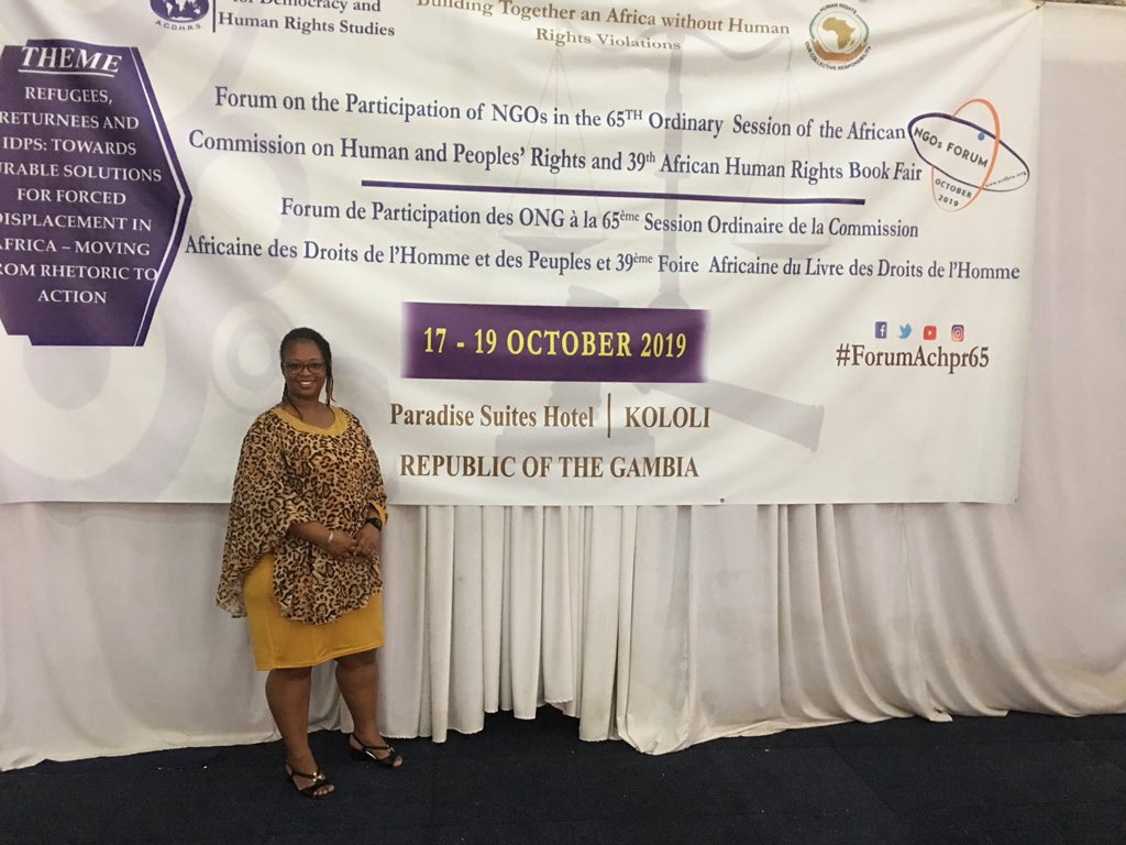 djenebou_diallo's tweet photo. Du 17 au 19 octobre 2019, s'est tenu à #Banjul, le #forum des ONGs à la 65 eme session Ordinaire de la #Commission Africaine des droits  de l'homme et des Peuples avec la participation de plus de 250 personnes @IpasOrg @AcdhrsOrg @Jeanne_hfz https://t.co/ovRPOaU67U