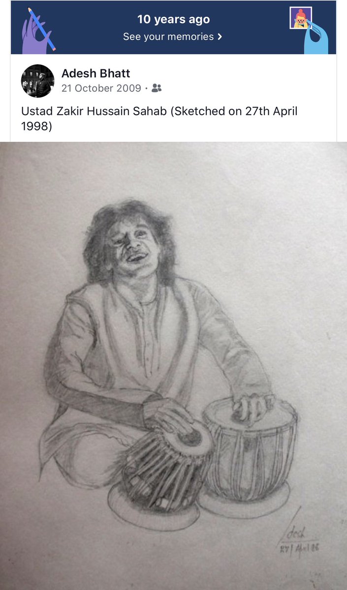 AdeshBhatt's tweet photo. 10 years old Facebook post and my 21 years old pencil sketch of Tabla Legend!! #ustadzakirhussain #fandrawing #tabla #abbaji #nostalgic #oldpencilsketch #thoseweredays https://t.co/1yjqi3CJcM