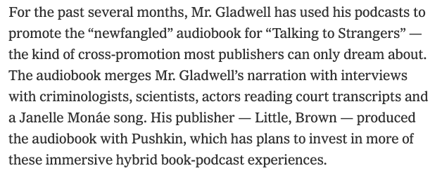 4nant's tweet photo. @sajithpai Malcom Gladwell's 'hybrid book-podcast' looks promising, wouldn't be surprised if it's replicated by authors with a similarly-large audience https://t.co/GsqINpwZYC