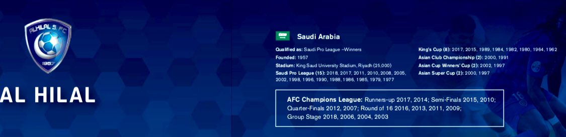 H_swilhy's tweet photo. الاتحاد الاسيوي لكرة القدم وضع تقرير خاص عن الاندية الواصلة الى دور 8 م�� بطولة دوري ابطال آسيا 2019م يتضمن ابرز الانجازات لكل فريق منها عدد الالقا�� الرسمية للدوري السعودي لكل ناد:
#الهلال : 15 بطولة دوري
#الاتحاد: 8 بطولات دوري
#النصر : 8 بطولات دوري https://t.co/pqdwz90Z2G