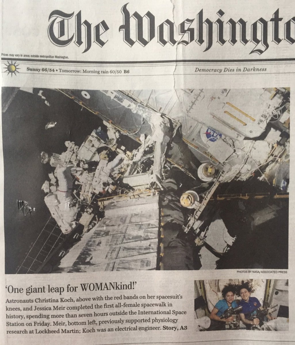 ISUnet's tweet photo. First time an @ISUnet alum @Astro_Jessica MSS 2000* has appeared on the front page of The Washington Post, one of the premier newspapers in the USA, if not the world! #19OCT19 🚀 👩🚀🗞️ https://t.co/kTaht1MfXh
