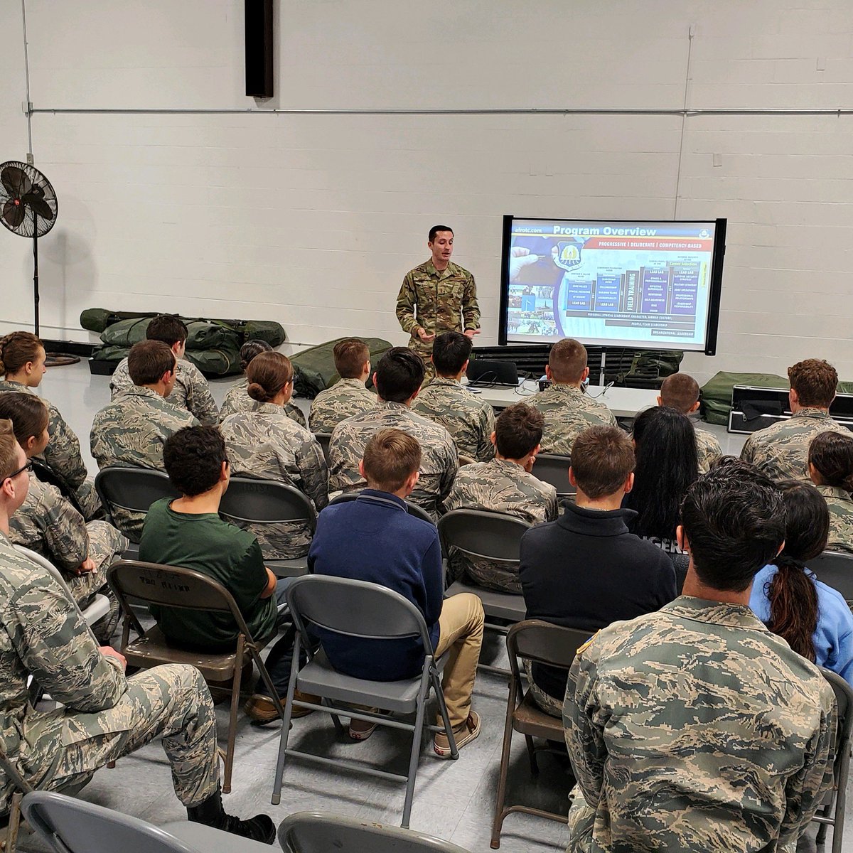 2d Lt Tyler Davis, USAF briefs the Goddard Cadet Squadron on  the benefits and process to join Air Force ROTC, the USAF Academy, and the Air Force Officer Training School.