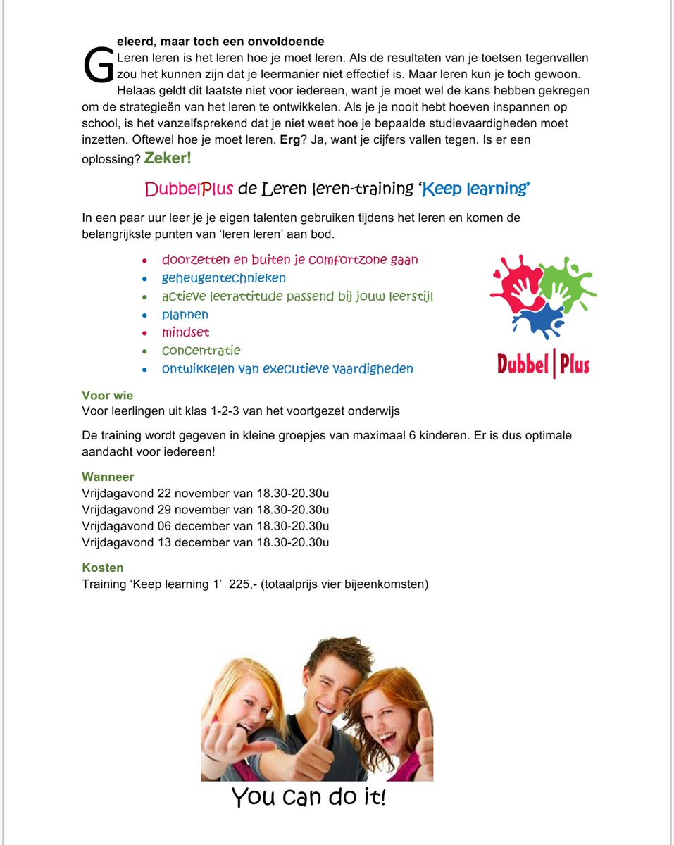 Training leren leren voor middelbare scholieren