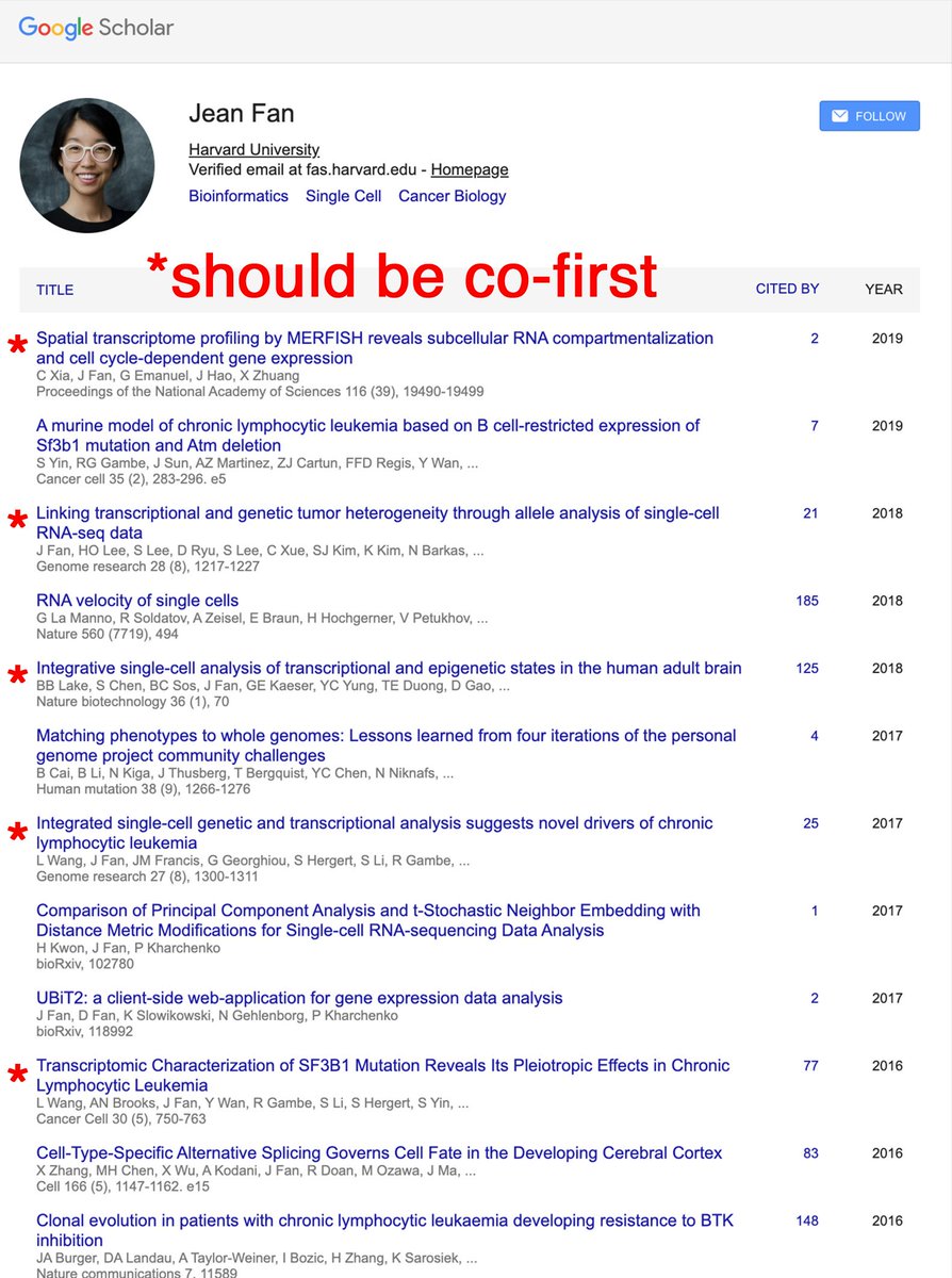 Dr. Jean Fan on "I lay out the with how publishers are currently recognizing equal-contribution co-first authors and why we should care in my latest blog post "All co-first