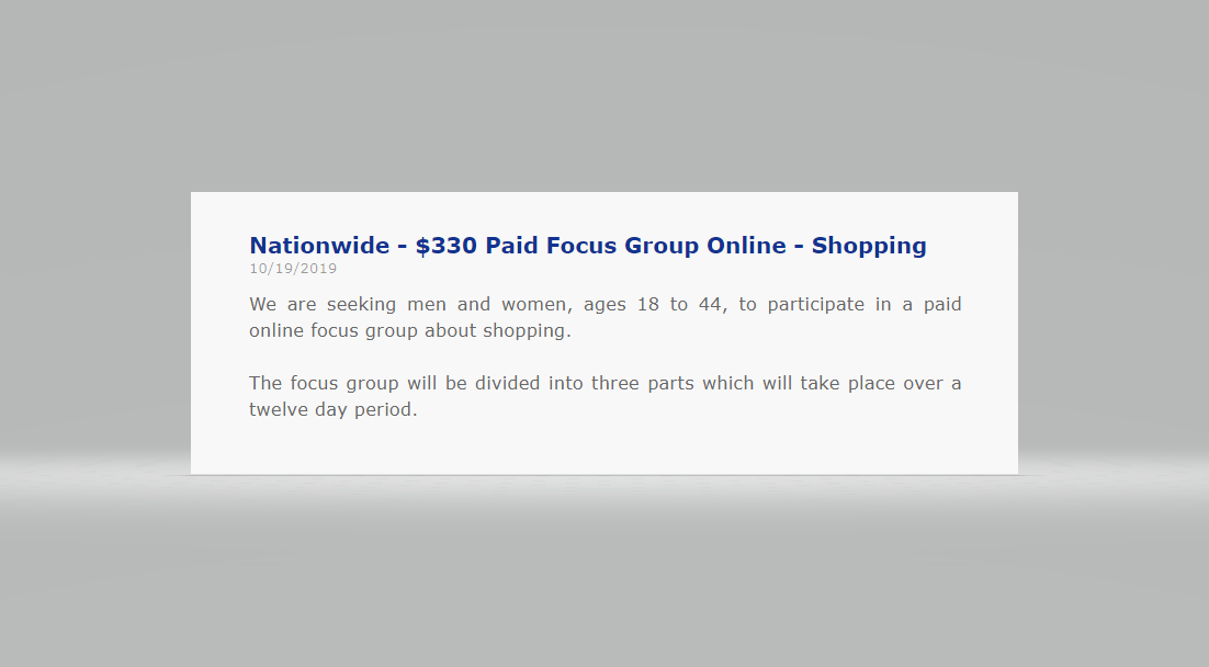 Nationwide - $330 Paid Focus Group Online - Shopping 
bit.ly/2oKHP85