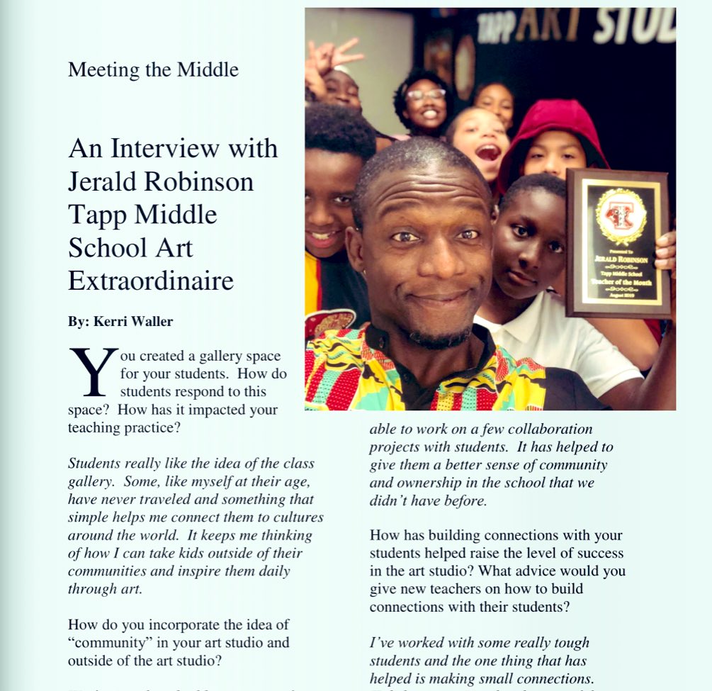 ArtByLevar's tweet photo. So this happened 👀✨🧙🏾‍♂️. Nothing serious, but I had a little magazine article interview about my Tapp Middle School #artivities with @WallerArt . Catch full article at the link: https://t.co/U9CetsItNu
#cobbartrocks #mrrobinsonrocks #tapn2tapp #8robinsons #untamedcreativebeings https://t.co/xBdzKkBTpr