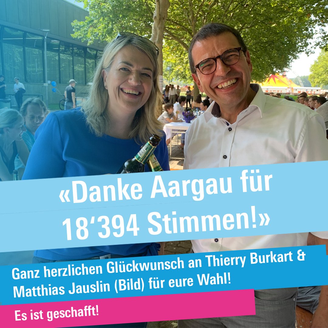 GabyGerber's tweet photo. Danke liebe #Aargauerinnen und #Aargauer für eure Unterstützung! Jede einzelne Stimme ist eine grosse Freude für mich! Ein toller Wahlkampf ist damit heute abgeschlossen. Herzliche Glückwünsche an die Gewählten @ThierryBurkart  @JauslinMatthias  #gemeinsamweiterkommen https://t.co/vYWBOJqM9J