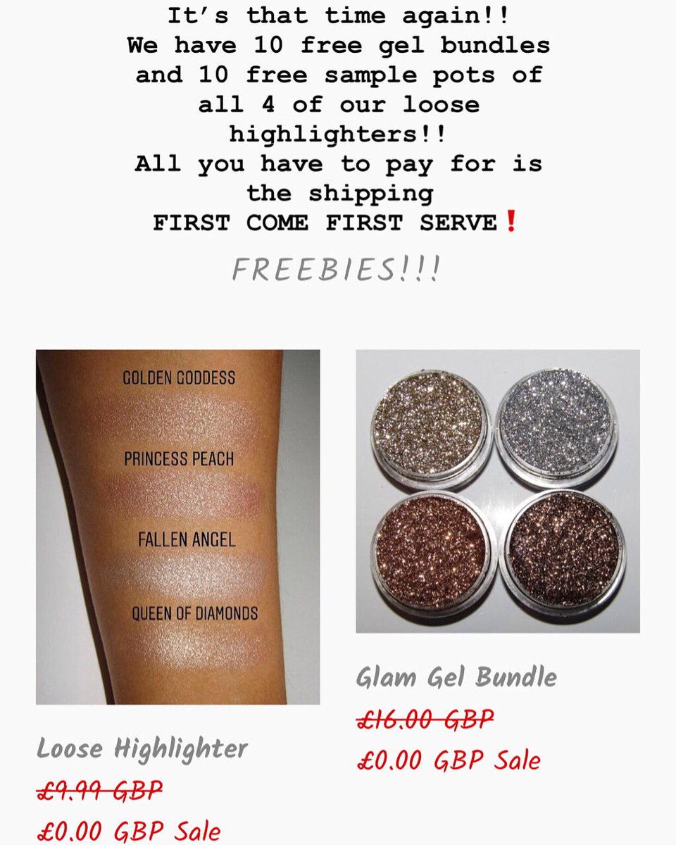HouseOfSparklez's tweet photo. ⚠️!!! Freebie alert !!!⚠️
We have 10 glitter gel bundles &amp; 10 loose highlighter sample pots completely free!!! All you have to do is pay for shipping! ONLY ONE PER PERSON!!!
First come first serve ❗️‼️❗️
https://t.co/awGxDelzhE https://t.co/2MGPtx2fsp