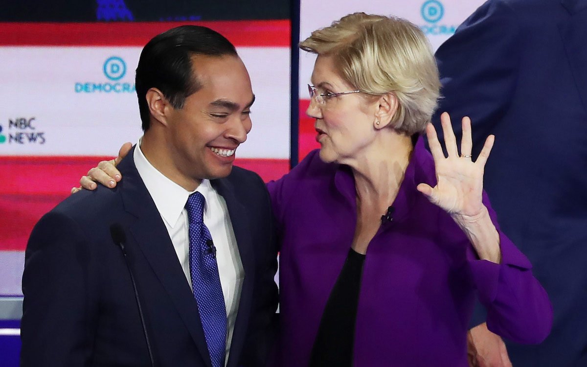 Emolclause's tweet photo. For our #SundayThoughts brainstorming session--They always appear to have good chemistry in their recorded interactions (I know... pictures can be deceiving). Do YOU think a #Warren/#Castro ticket would pan out?
#TheResistance #Dem2020Poll #Warren2020 #Castro2020 #FBRParty https://t.co/eb06eQqjz4