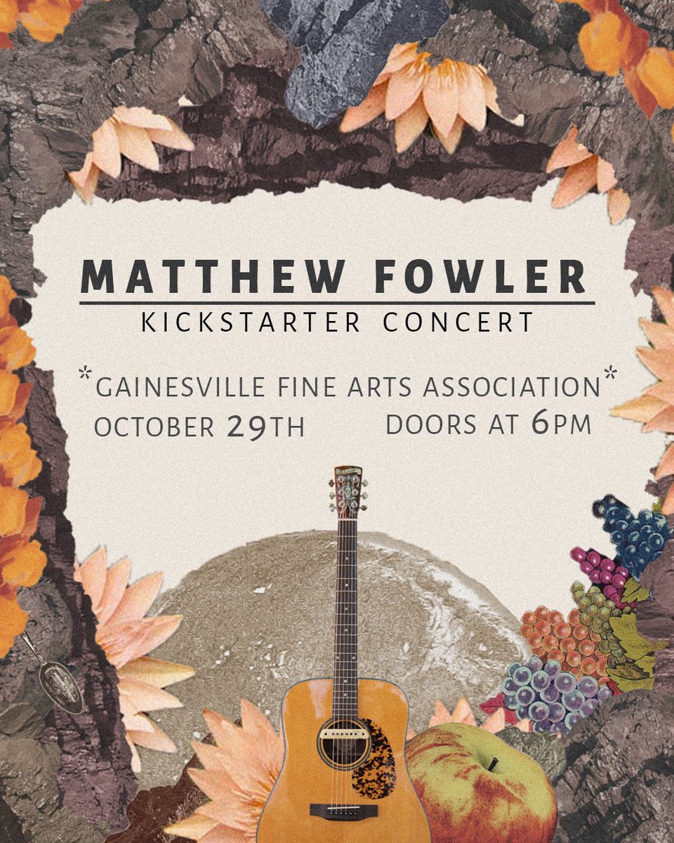 Gainesville peeps! Got a show coming up to help raise some funds for the @kickstarter I'm working on. Admission price is a contribution of any level towards the project!

🔥KICKSTARTER: bit.ly/MatthewFowlerK…
🔥EVENT: bit.ly/MatthewFowlerC…

Hope to see you there!