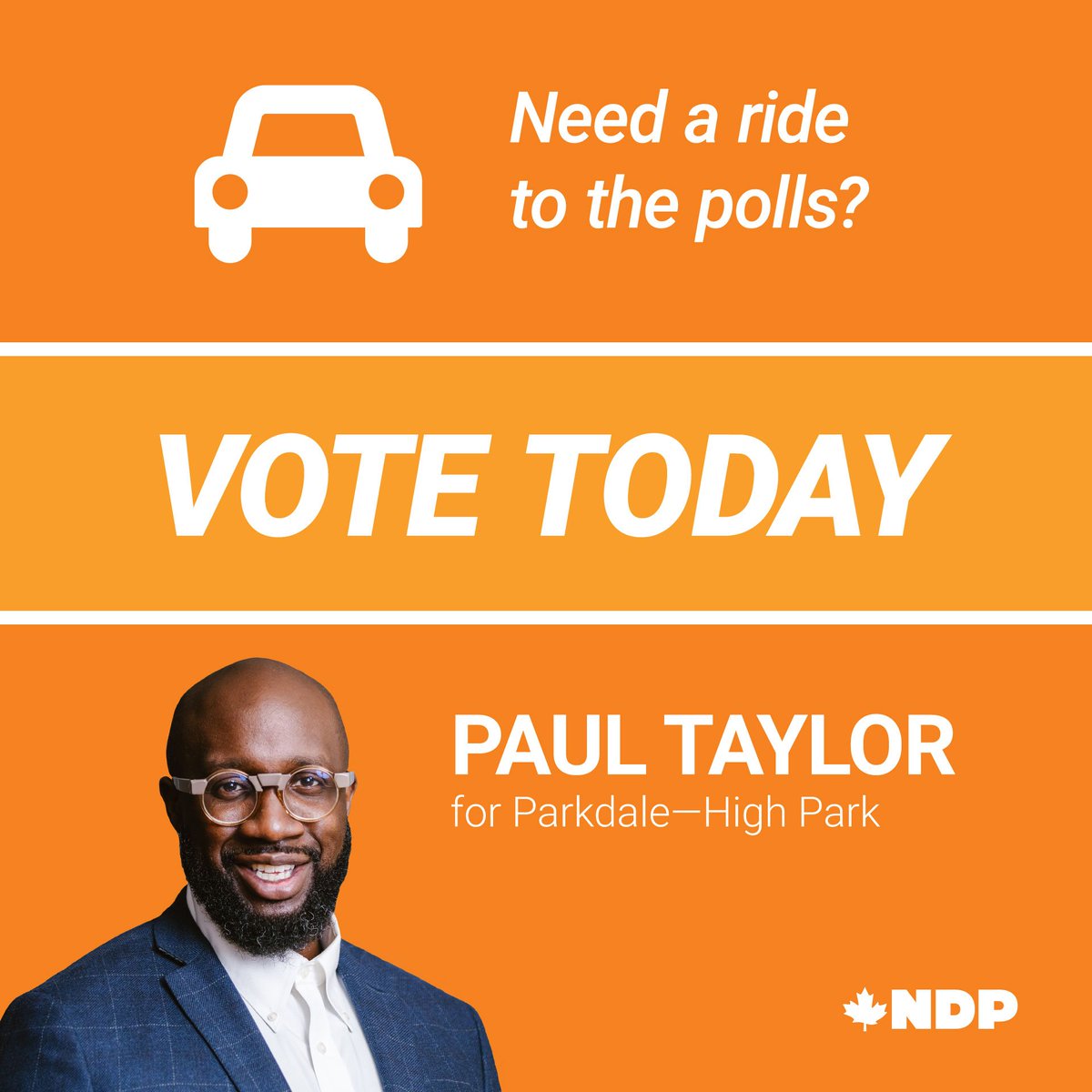 PaulTaylorTO's tweet image. Do you or someone you know need help getting to the polling station? We're happy to offer a ride to the polls.

Call us at 647-340-2962 and we'll pick you up.

#ParkHP #PT4MP #NDP #UpRiSingh #cdnpoli #elxn43