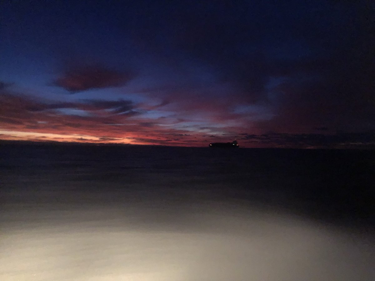 kmacker69's tweet image. Sun coming up with a freighter going by yesterday 49 miles offshore. If you don’t still find the beauty in life, you might be doing it wrong. (One day I’ll remember to bring the good camera out with me to do these justice but still just a phone camera.)