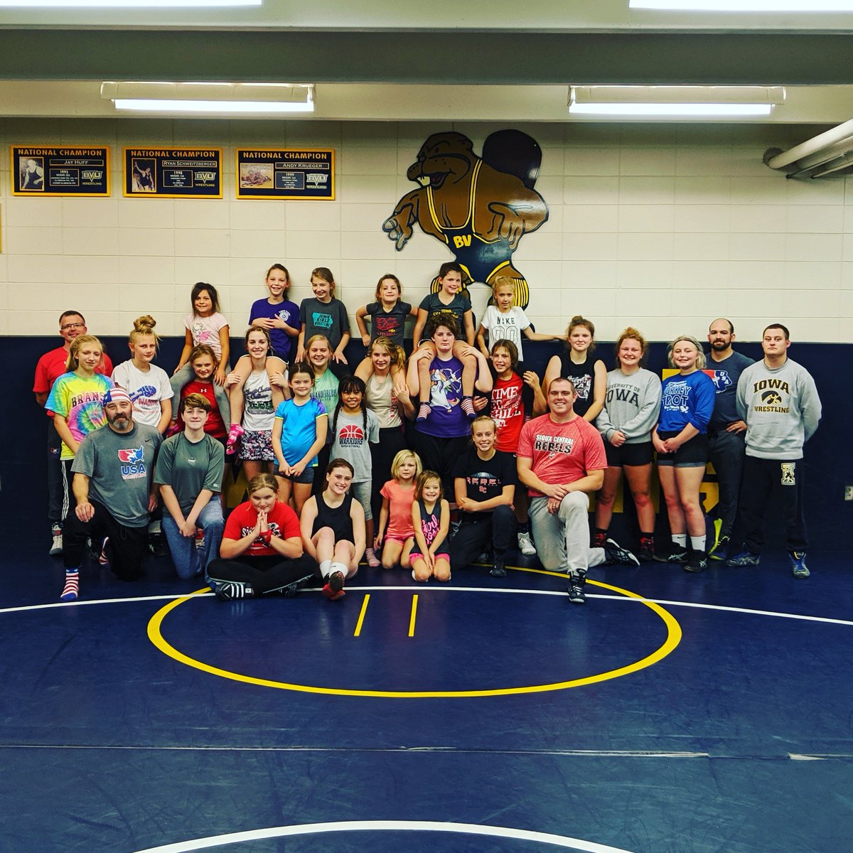 27 girls attended the first-ever ALL GIRLS practice of the Northwest Iowa Wrestling Club at Buena Vista University this afternoon. #wrestlelikeagirl #girlswrestletoo