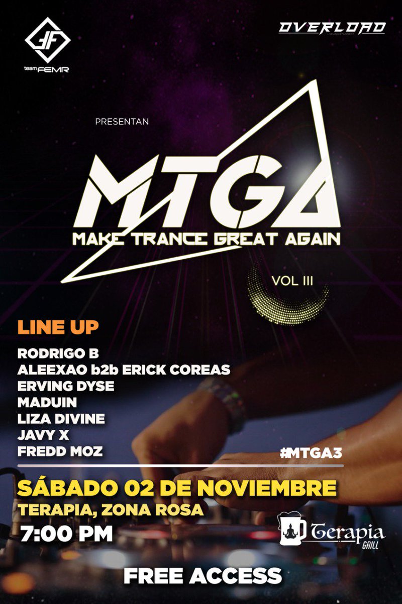 ErickCoreas_'s tweet image. ¿Fiesta? ¡Mega fiesta! 

2 de noviembre en Terapia Grill, Zona Rosa. Vamos a romper todo.
 #TeamFEMR #MTGA #Team140 #TranceFamily

Entrada gratis. 😜