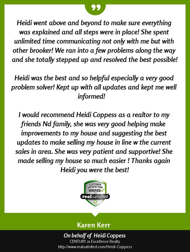CoppessHeidi's tweet photo. I’m truly honored to have helped this client.  https://t.co/ncEvBgcYZL via @realsatisfied https://t.co/l6OqM4UO2D