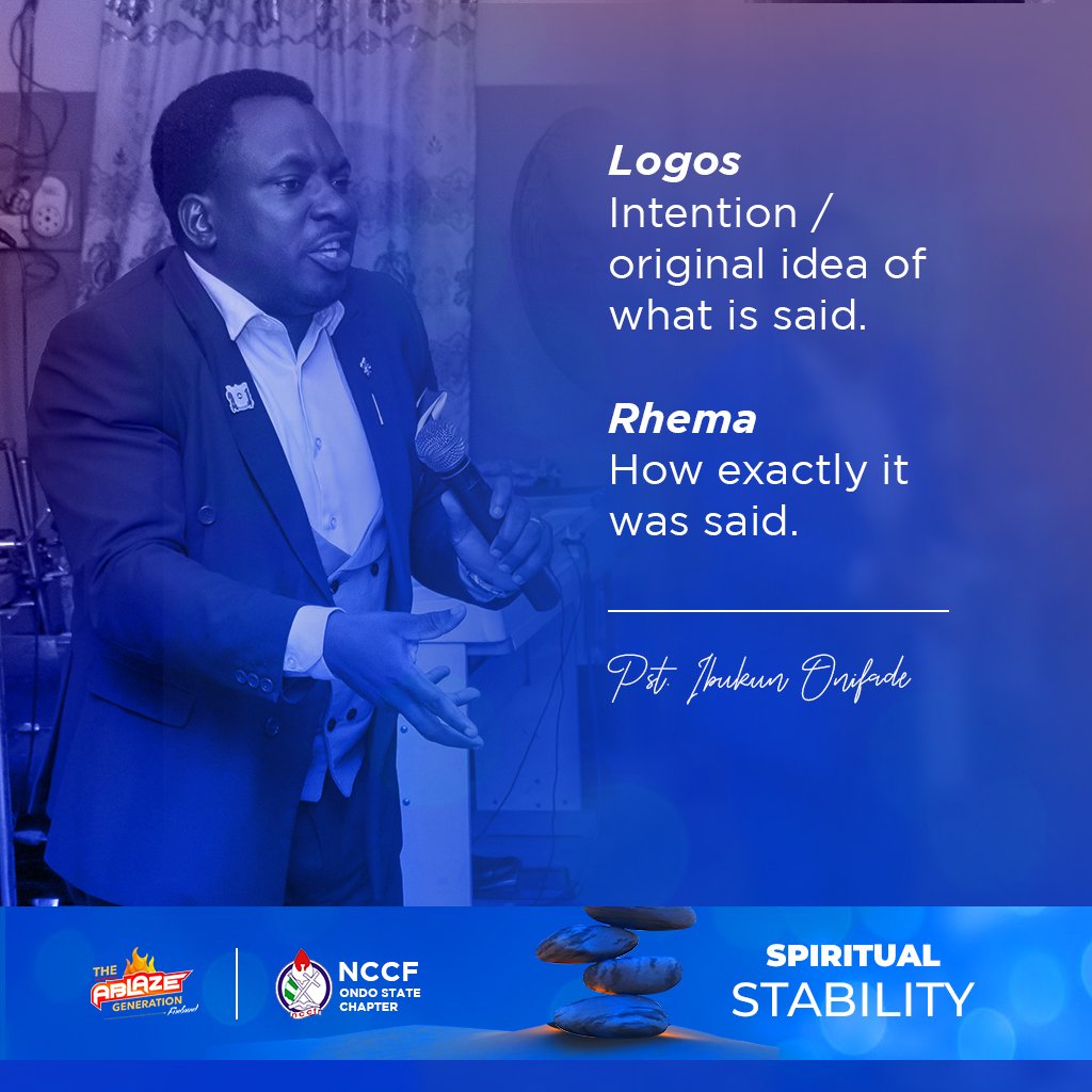 NCCFONDOSTATE's tweet photo. Logos - Intention/original idea of what is said
Rhema - How exactly it was said.
@ibukunolutomiwa
#nccfondo #nccf #ablazegeneration #fullnessofchrist #spiritualstability #ephesians4vs1to16 https://t.co/Goi5ttqFg0