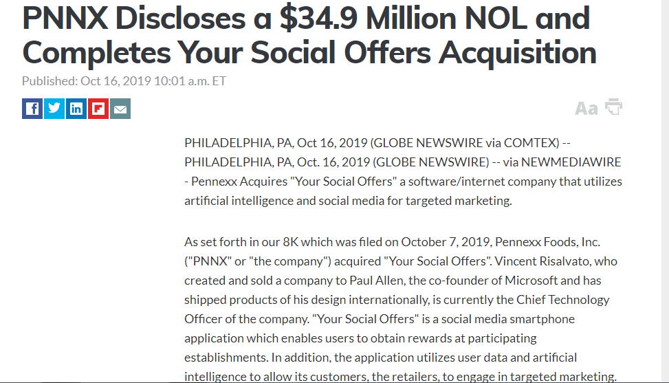 momostockspick's tweet photo. $PNNX 🍿 📶 Pennexx Acquires "Your Social Offers" a #software/#internet company that #utilizes #artificial #intelligence and #socialmedia for #targeted #marketing.

@frontpagestocks 

$PLX $SPY $QQQ $IWM $DIA $UVXY $GOOG $GOOGL $UBSFY $TSLA $BKS $CIEN $SFIX $HOME $CLDR $FB $TWTR https://t.co/eHij0xQpTn