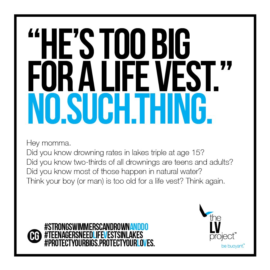 Most don’t know that literally about the time our teenagers are shedding their life vests, their drowning rates are spiking.  Protect your bigs. #LiVeLoVeLifeVest #bebuoyant