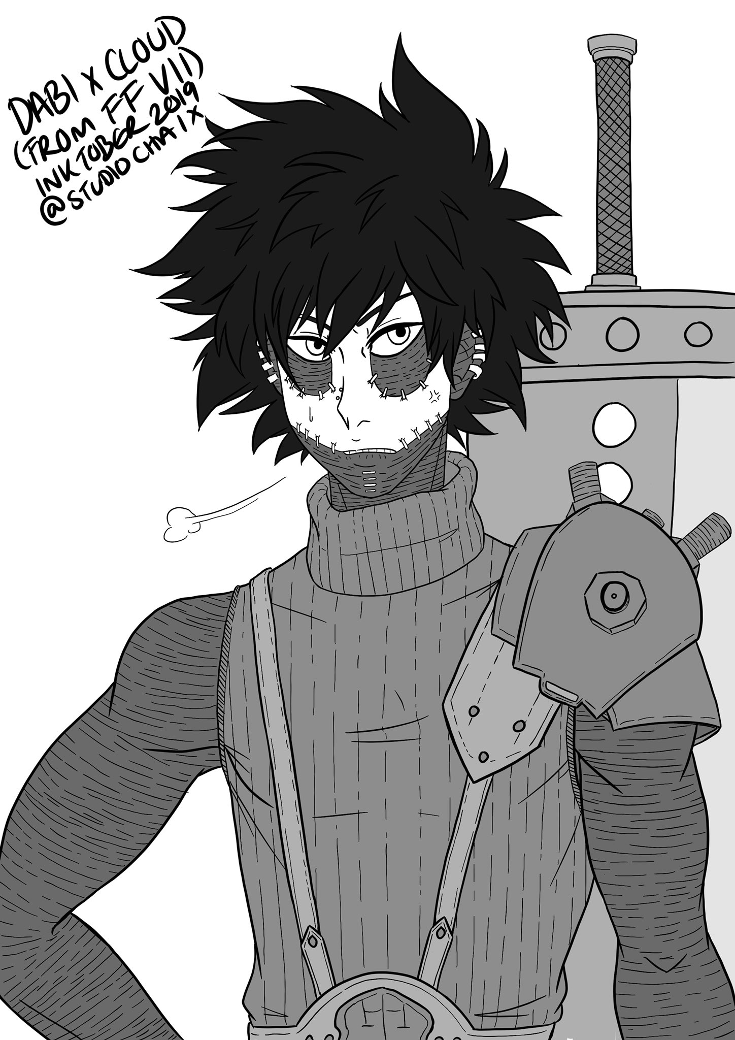 Blm Chai A Twitter Inktober Day 17 Dabi X Cloud Ffvii I Thought I Would Have It Easy Doing Dabi As A Bust Yet Here I Am Inktober19 Lineart Cloudstrife Finalfantasy7