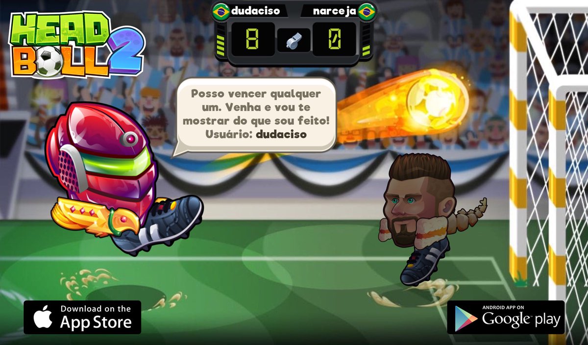 assissac's tweet photo. Procurando por um novo desafiante no Head Ball 2. Meu usuário é 'dudaciso' Venha jogar comigo! Baixe via > https://t.co/ZW6JibXBix #headball2 @HB2Official https://t.co/C3BNw3rgxD