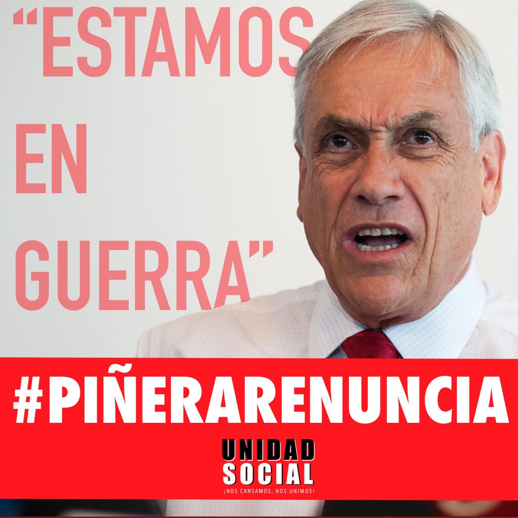 Rodeado de militares, Piñera le dice al Pueblo de Chile que “Estamos en Guerra”.

La #HuelgaGeneral comienza mañana #PiñeraRenuncia #ChileSeCanso #ChileEnResistencia #ToqueDeQueda #PiñeraDictador
