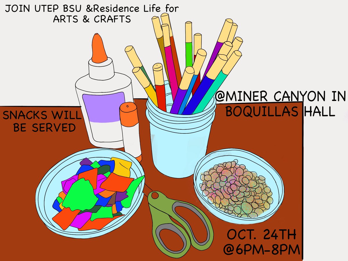 🚨🚨EVENT ALERT🚨🚨 This Thursday we an have arts and crafts with <a href="/utepreslife/">UTEP Housing and Residence Life</a> from 6pm-8pm at Miner Canyon!!! We hope to see you there and bring a friend!!