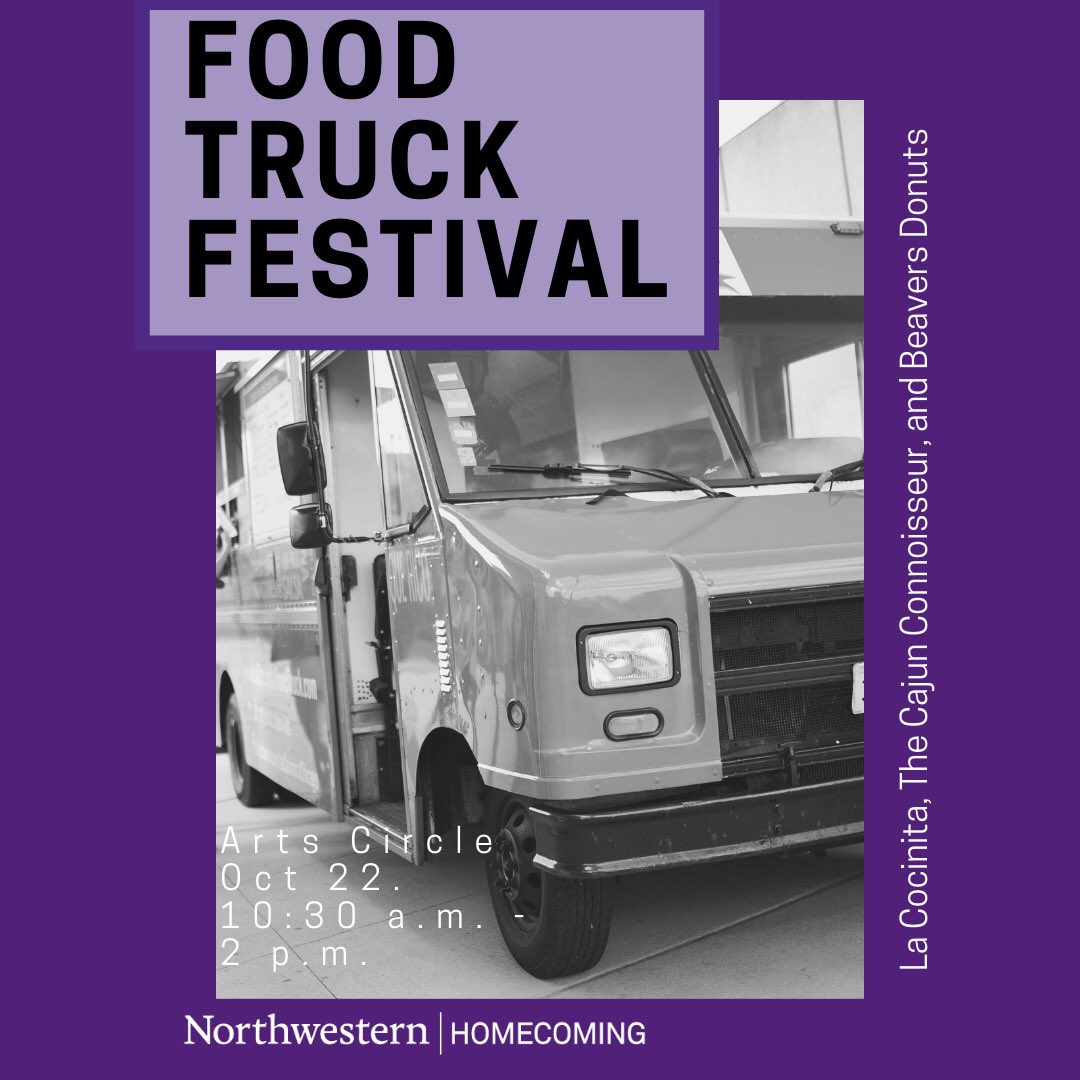 NUHomecoming's tweet photo. Next Event this week! Enjoy food from La Cocinita, The Cajun Connoisseur, and Beaver's Donuts food trucks at the Arts Circle! https://t.co/n3FmGh3iRG