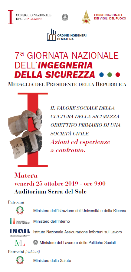 tuttoingegnere's tweet photo. #ingegneriasicurezza #matera
La 7a Giornata Nazionale dell’Ingegneria della Sicurezza “Il valore sociale della Cultura della Sicurezza obiettivo primario di una Società Civile. Azioni ed esperienze a confronto” è stata insignita della Medaglia del Presidente della Repubblica. https://t.co/d4EFchxcBo