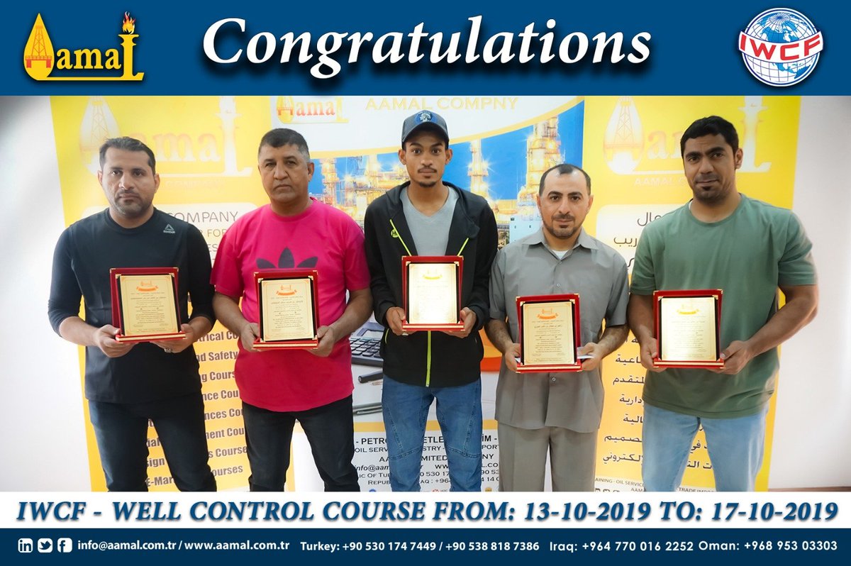 AAMALCo's tweet photo. An #IWCF_Well_CONTROL course was delivered at #AAMAL Training Center to a group of Trainees
( Supervisors &amp; Drillers ). All of them have successfully passed the tests.

#Congratulations

https://t.co/2iYSO11mCS https://t.co/gGKqrz0Jr3