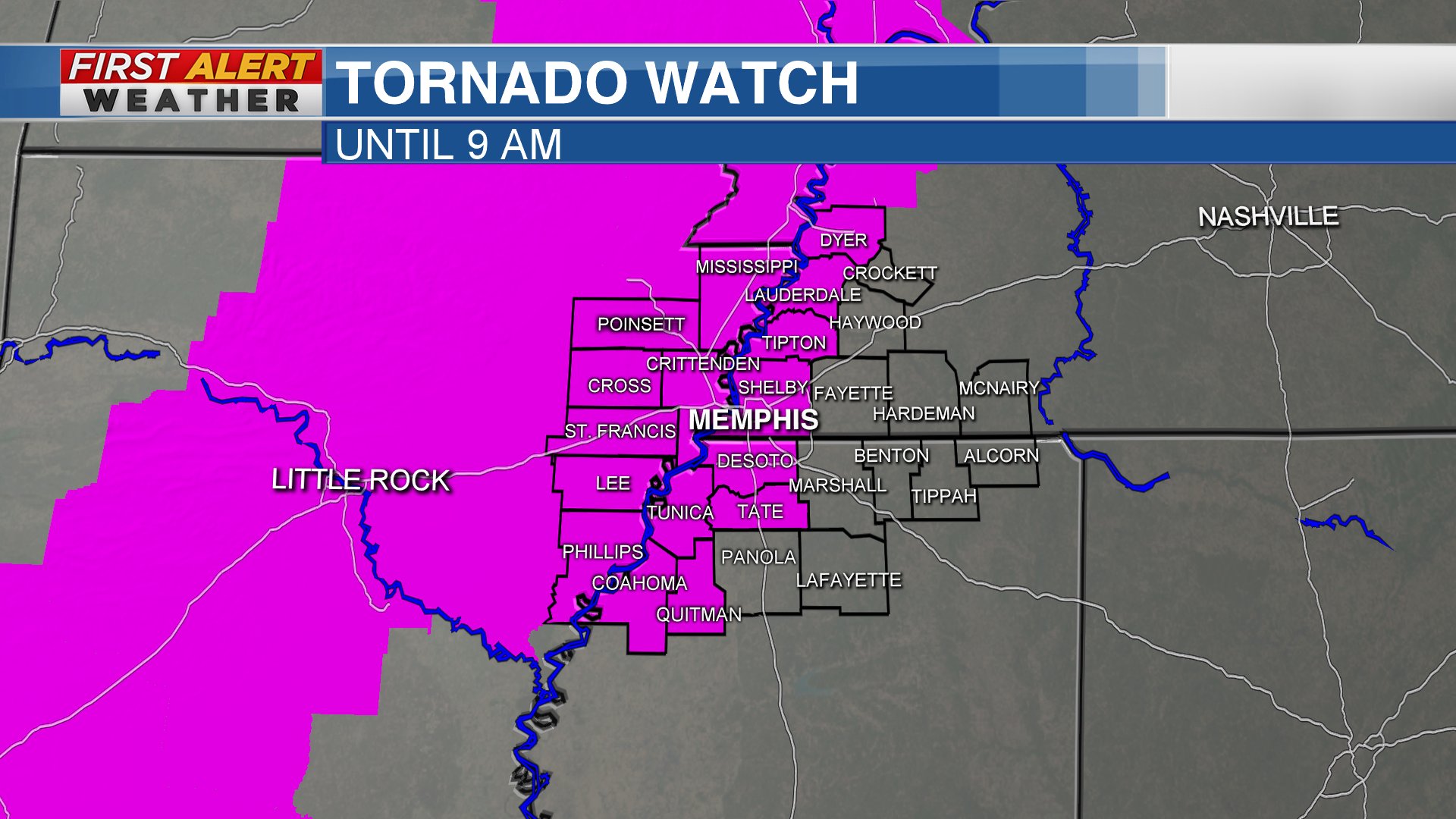 𝙎𝙥𝙚𝙣𝙘𝙚𝙧 𝘿𝙚𝙣𝙩𝙤𝙣 on Twitter "Tornado Watch until 9 AM for all of
