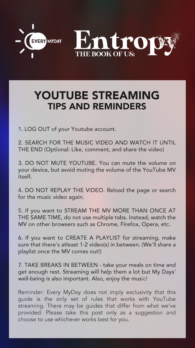 [B.1] How to Stream on YoutubeWe encourage everyone to stream and share the official M/V that will be posted on JYP Entertainment's channel.ㅡ  #DAY6  #데이식스  #The_Book_of_Us  #Entropy