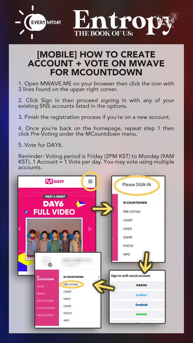 [C.1] How to Vote on MCountdown  https://www.mwave.me/ ㅡ  #DAY6  #데이식스  #The_Book_of_Us  #Entropy