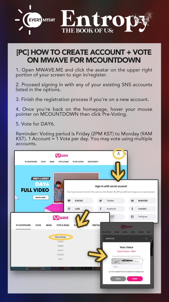 [C.1] How to Vote on MCountdown  https://www.mwave.me/ ㅡ  #DAY6  #데이식스  #The_Book_of_Us  #Entropy