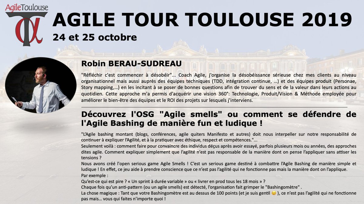 agiletoulouse's tweet image. C&apos;est avec plaisir que #ATTls19 accueille @BeraudSudreau ce jeudi 24 octobre.