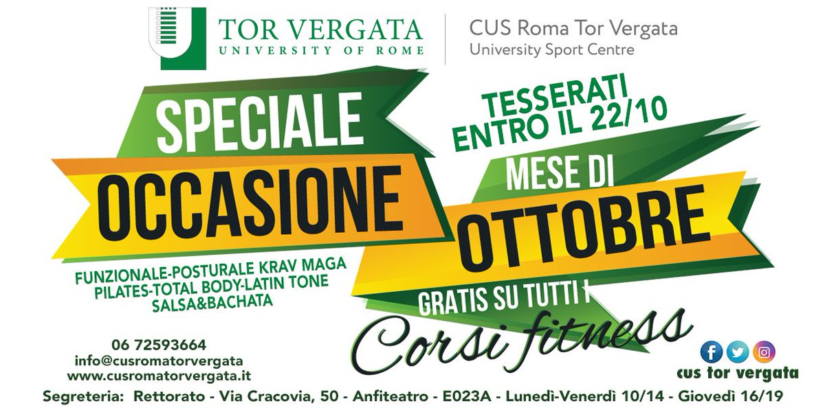 Occasione!!!!!!😱 Tesserati entro il 22 /10/19 gratis il mese di Ottobre per i Corsi Fitness.
Porta: Copia del Documento, del Codice Fiscale, della tassa Universitaria, Certificato medico o la data dell'appuntamento.
Ti aspettiamo!

#corsi #fitness #occasione #sport #sportislife