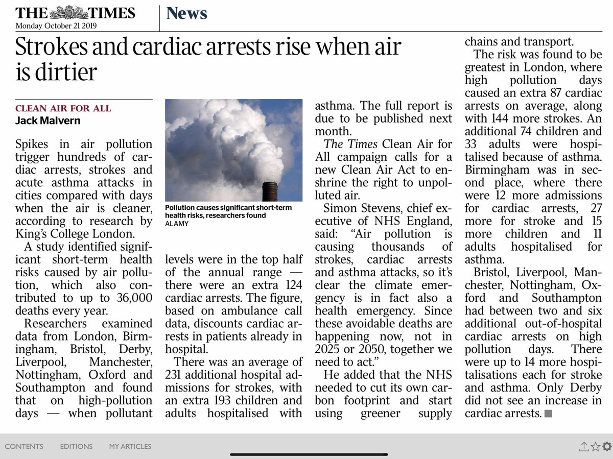 CleanAirLondon's tweet photo. #AirPollution headlines again!
1. @SadiqKhan's #TCharge and #ULEZ cut diesel fumes by 36%
2. @NHSEngland declares #HealthEmergency after research confirms that people have many more heart attacks, strokes and acute asthma attacks in cities on HIGH #AirPollution days. Thread... https://t.co/OLi3PZHZZI