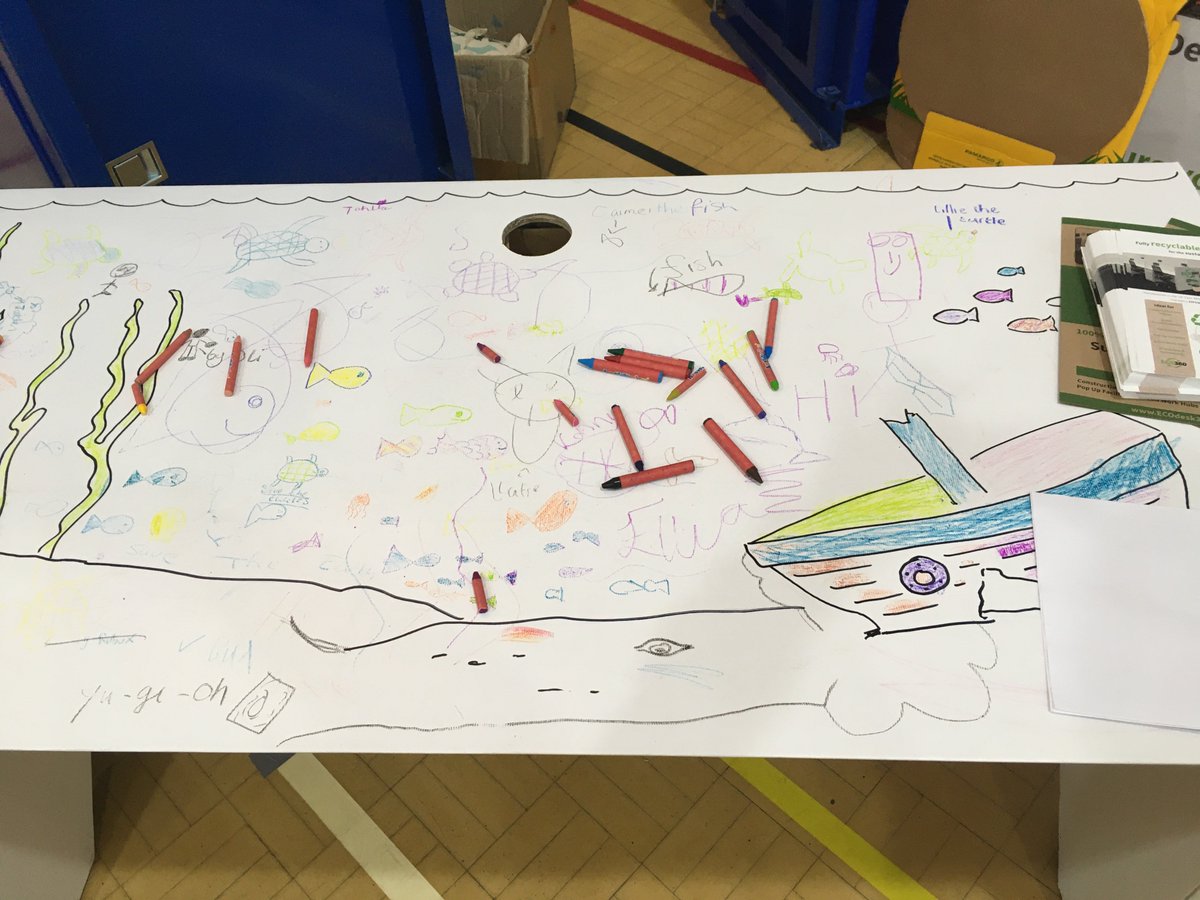 3co360's tweet photo. Had a great time on Thursday at @GTSdevon, #talkingrubbish with @ViridorUK and @barnstapleCofC - @3CO360 + @Atlas_Packaging on display with lots of drawing colouring activity from the children on our cardboard desks! https://t.co/PNrJn4vfjx