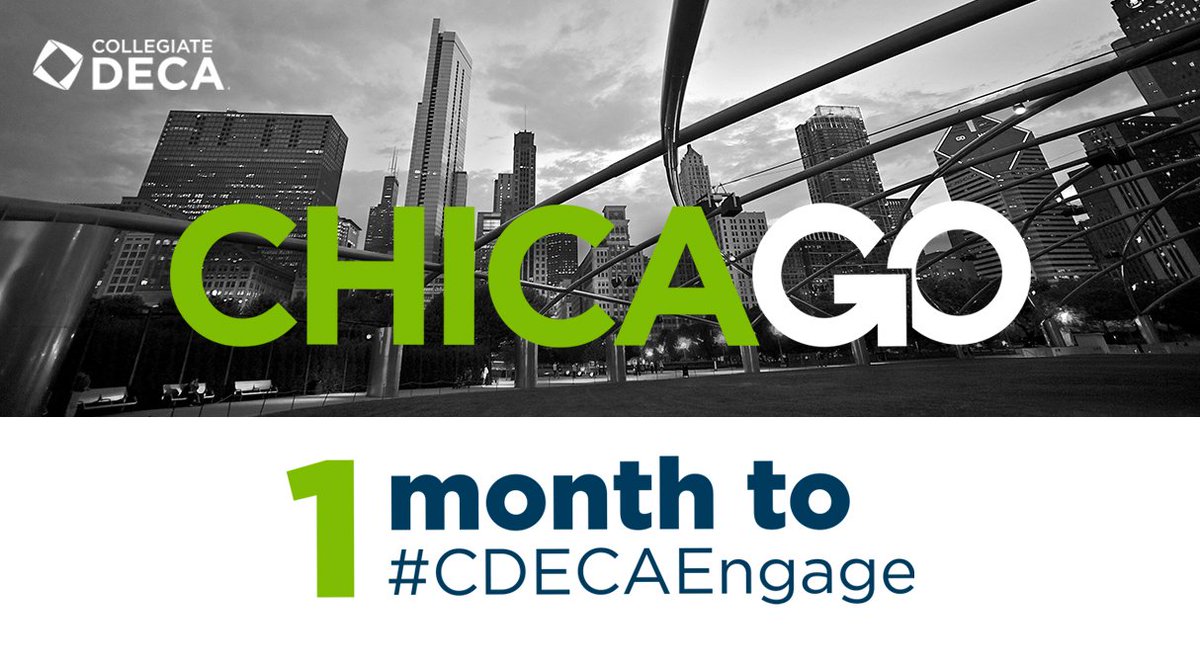 CollegiateDECA's tweet photo. #CDECAEngage is just one month away! Who's excited to GO to Chicago?! https://t.co/YhUwA7e4pN