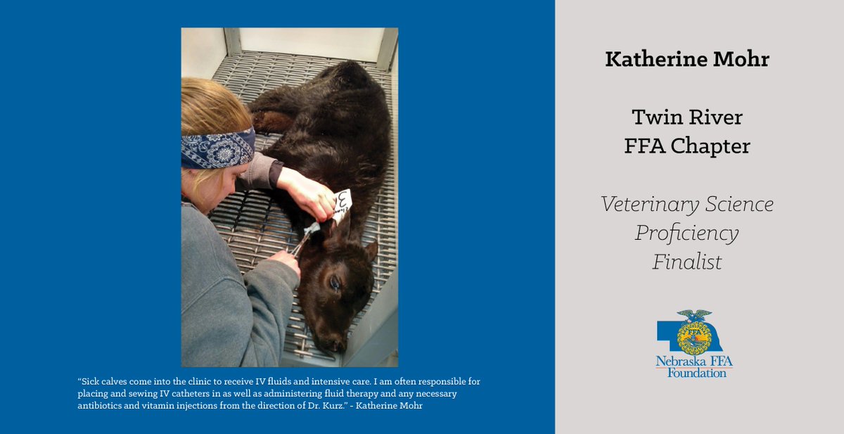 NEFFAFoundation's tweet photo. "I have worked as a veterinary assistant at Countryside Veterinary Clinic in Fullerton, Nebraska under Dr. Lance Kurz since my sophomore year in high school. Through these experiences I have found my passion in veterinary medicine." -Katherine Mohr #CountdownToNationalFFA #FFA19 https://t.co/QDpVF4LzTU