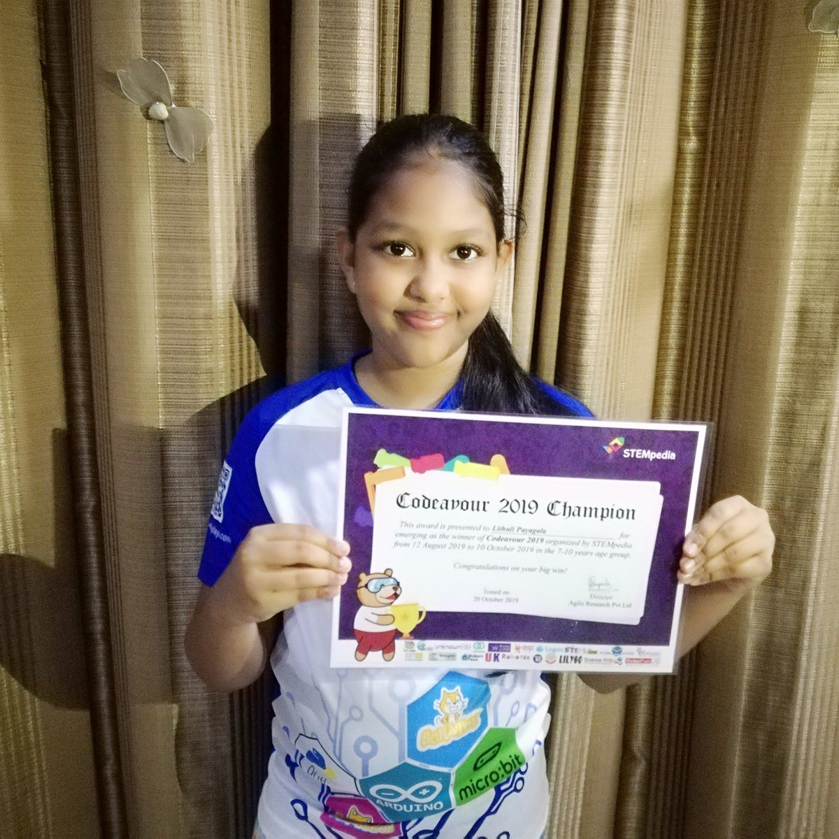 CodingGirl_LK's tweet photo. I'm the Codeavour 2019 Champion!ποΈβ₯οΈ Sooooo.... happy π₯³π
#codeavour #codeavour2019 #PictoBlox #theSTEMpedia
#codingforkids #codinggirl #programming #STEM #womenintechΒ #GirlsWhoCode @theSTEMpedia https://t.co/MpwUCVTnDL