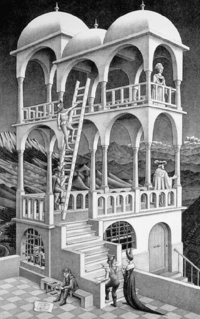 PhenomenonC17's tweet photo. M. C. Escher, Belvedere 1958 🎨 https://t.co/ES4OW4wuRF