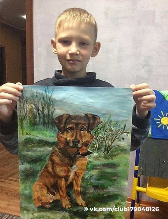 rianru's tweet photo. Паше Абрамову из Арзамаса всего 9 лет, а он уже активно занимается волонтерством. Он пишет картины на заказ, а взамен берет не деньги, а продукты питания и бытовые принадлежности для собачьего приюта "Жизнь" https://t.co/QDbfwZhZ6E