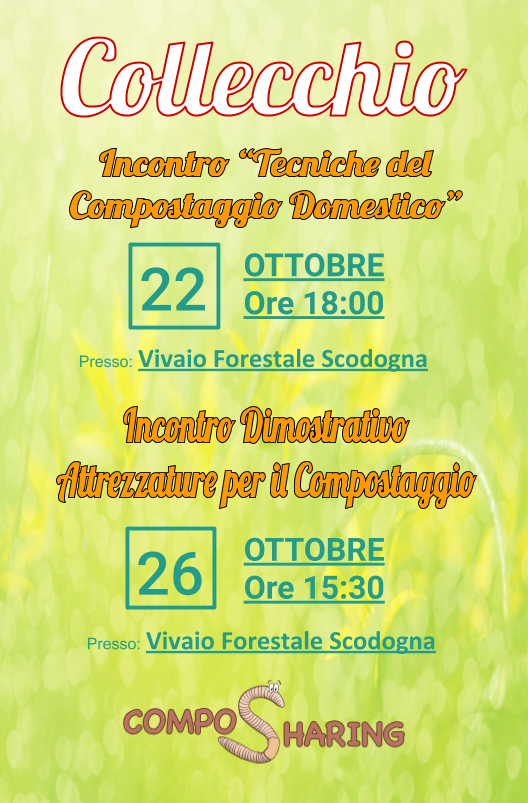 composharing's tweet photo. Questa settimana CompoSharing🌿🍂♻️ a Collecchio❗️
👨‍🏫 Incontro formativo:
📍 22/10 #Collecchio, Vivaio Forestale Scodogna 18:00
👨‍🌾 Incontro dimostrativo
📍 26/10 #Collecchio Vivaio Forestale Scodogna 15:30
In regalo un aeratore ♻️ per compost e una guida 📗 al compostaggio! https://t.co/HCTGRvv78t