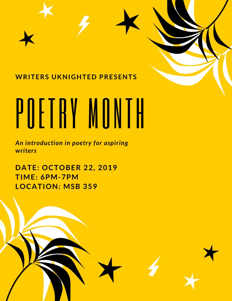 Don’t forget! Our next meeting is tomorrow. Same time. Same place. 

We will be kicking off our poetry month! We encourage everyone to come and participate in the activities. Hope to see you guys there!
#writersuknighted #poetry
