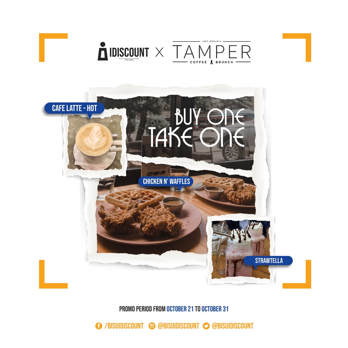 BisuIdiscount's tweet photo. You are more that's why you deserve MORE Bisuans! 
Here is our big big PROMOS BISUANS.

Meet this year's Yin and Yang promo! Brought to you by Tamper Coffee &amp; Brunch X Just Sizzlin'

Promo period is valid from October 21 to October 31

#BISUIDiscount #wiserwithmyID #crazyIDdeals https://t.co/hVOADpaGmy