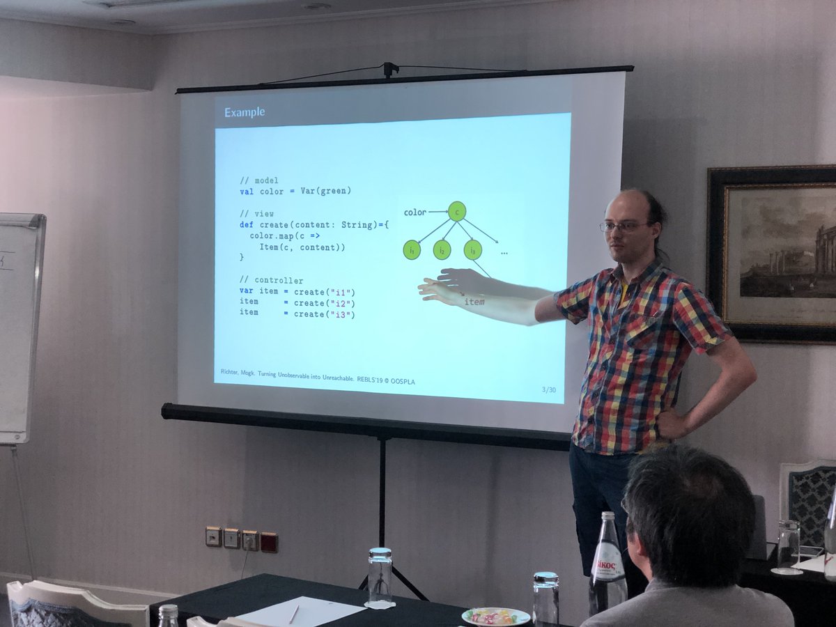 David Richter from Technische Universität Darmstadt is closing the gap between Reactive Programming and state-of-the-art Garbage Collection in his talk: "Turning Unobservable into Unreachable: Dynamic Reactive Programming without Leaks"
#splash19 <a href="/splashcon/">SPLASH Conference</a> #rebls19