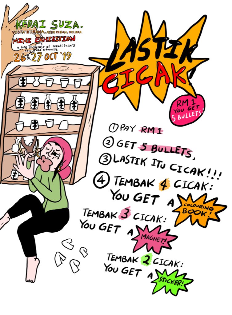Game lastik cicak. Tembak 4 cicak dapat colouring book dari Kedai Suza!