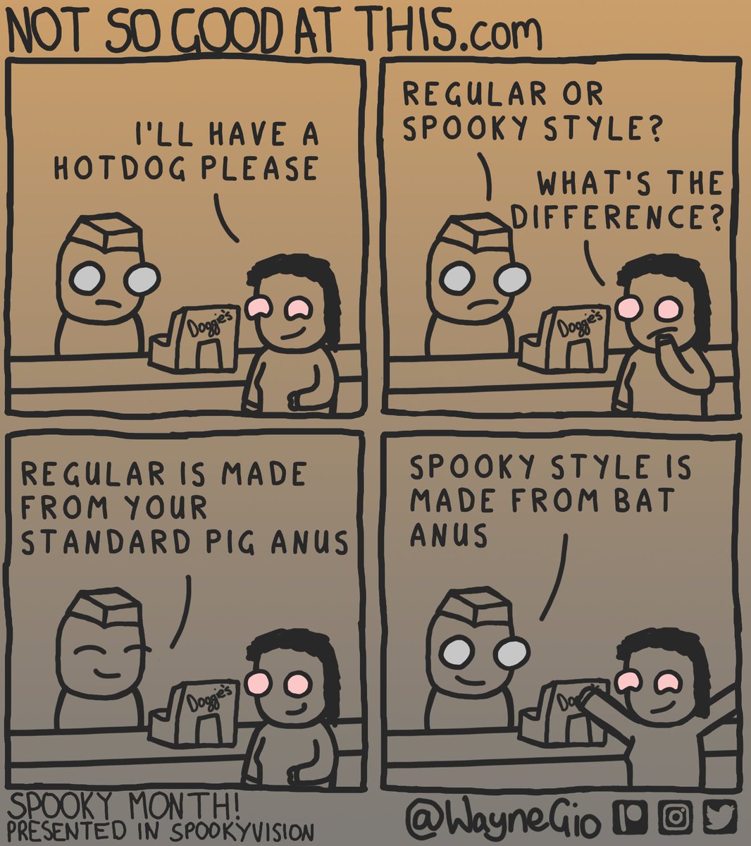 WayneGio's tweet photo. Spookydogs! #comic #comics #webcomic #webcomics #funny #lol #art #twitterart #comedy #patreon #drawing #sketch #Halloween #HalloweenVibes #Spooky #SpookTime #SpookyVision #Orange #Black #PumpkinSpice #hotdog #hotdogs #dogs #bat #anus https://t.co/LzlyNGvC5r