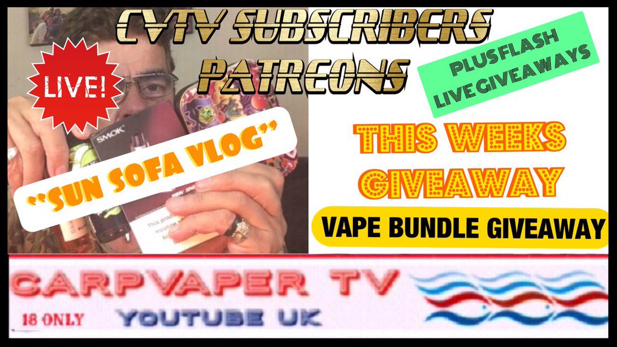 CountryvanlifeX's tweet photo. This Weeks Sun SofA Vlog Subscribe/Pats Giveaway โก๏ธโก๏ธ๐ฌhttps://t.co/f8vYBFiMpR โฌ
๏ธโฌ
๏ธ๐ฌvia @YouTube CVTV Subscribers Comment in vid to enter x @CarpvaperTv @TheBrewsBrosLtd @JackRabbitVapes @NatureVape @SMOKTECHLOGY #cvtvsubscribers #cvtvpatreons #vapesafe #watchya https://t.co/GPZ3rXcMfG